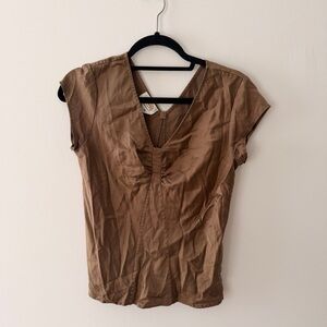 Talbots Brown V-Neck Cap Sleeve Blouse